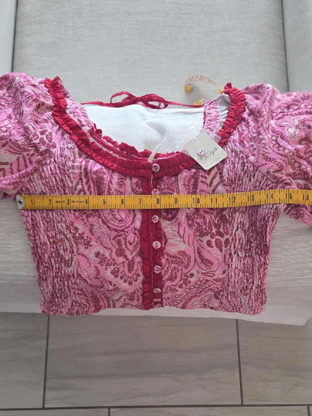 Free People Velvet Paisley Button-Front Cropped Peasant Blouse Size Med NWOT - Picture 13 of 15